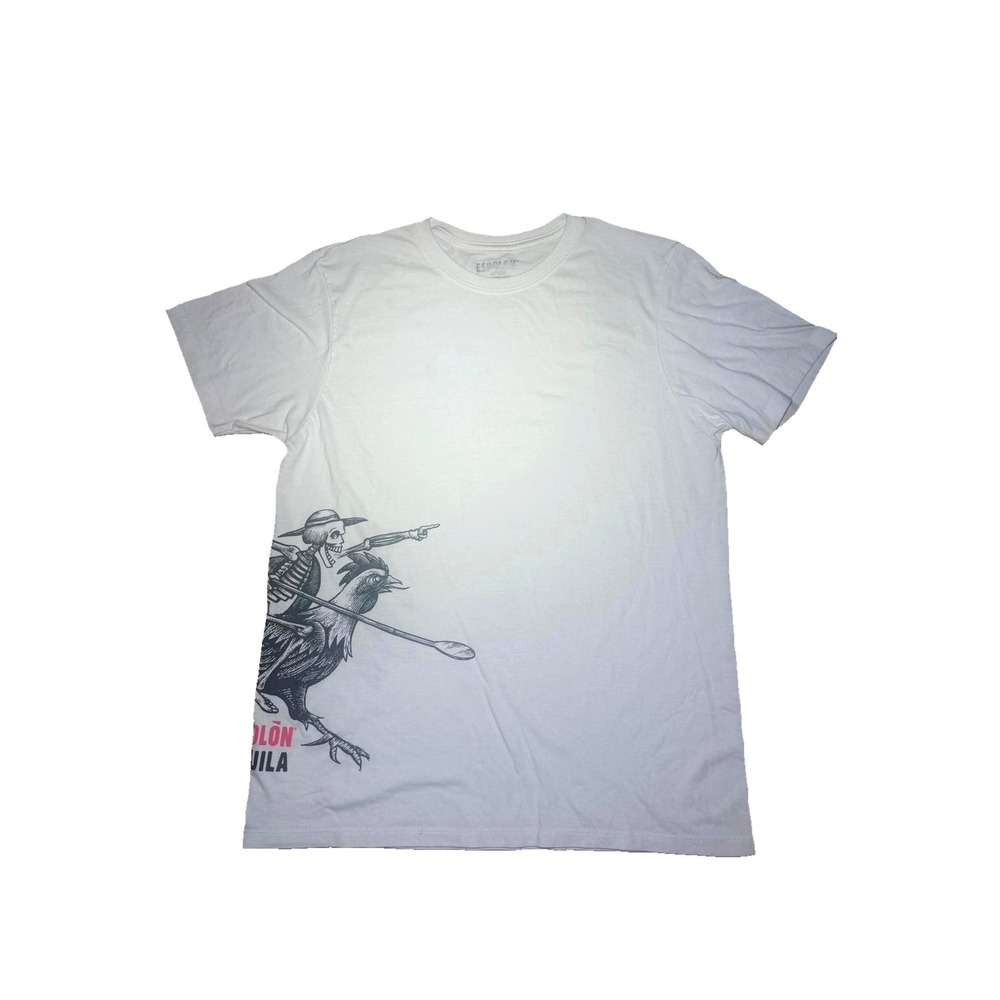 Espolon Tequila Graphic T-Shirt Mens Medium White Skeleton Rooster Side Print